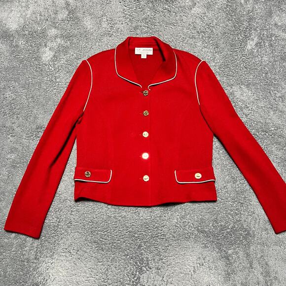 St. John Sweaters - St. John Collection By Marie Gray Sweater Blazer 12 Red Gold Knit Cardigan